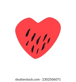 Red heart with black holes. Decorative heart. Vector illustration.