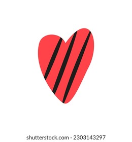 Red heart with black lines. Decorative heart. Vector illustration.