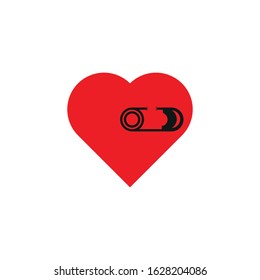 Red heart with black pin closed. Vector flat illustration. My love, Valentine's day. Love in my life. I love you. You are my love
