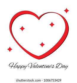 Red heart with black shadow. Romantic love symbol of valentine day. Vector illustration