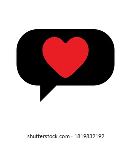 Red heart in black speech bubble, simple flat vector illustration design