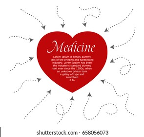 Red heart blank place for text, arrows around the heart. infographic Arrows. vector illustration Dynamic arrow symbol isolated. 