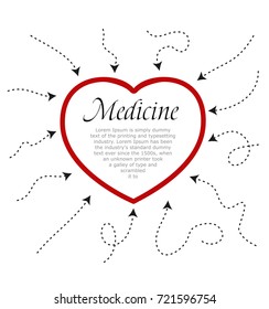 Red heart blank place for text, arrows around the heart. infographic Arrows. vector illustration Dynamic arrow symbol isolated. 