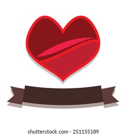 Red Heart and Blank Ribbon Banner with White Background