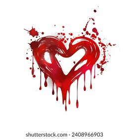 Red heart of blots. hand drawing. Happy Valentine's Day. Not AI, sstkLOVE. Vector illustration.