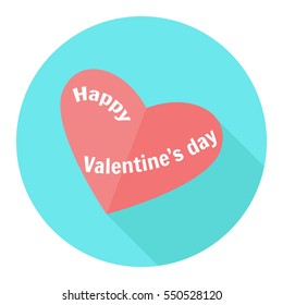 Red heart in the blue circle. Icon. Flat Design Vector Illustration with long shadow. Happy Valentines Day Symbol.