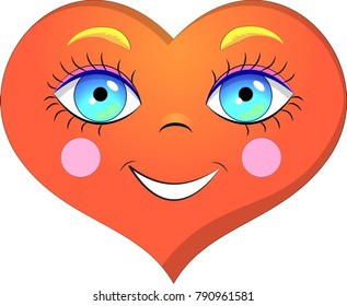 Red heart with blue eyes looks up and smiles, a symbol of love, friendship, loyalty