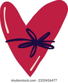 Red heart with blue ribbon, hand drawn illustration