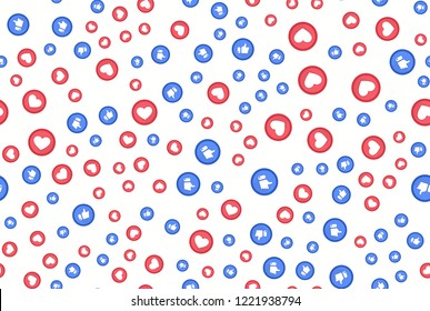 Red Heart and blue thumbs up flat style logos abstract background. Facebook like concept. Love, sale, design concept. Vector illustration