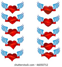 Red heart with blue wings isolated on white vector