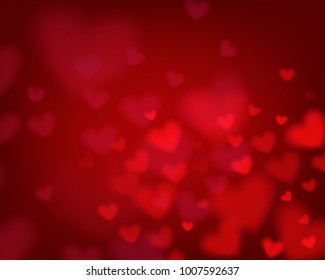 Red heart bokeh background. Concept template for valentine's day greeting card, banner, poster in vector illustration