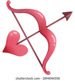 Red heart bow and arrow illustration. The bow and arrow are crossed. Putting a bow to shoot. Vector Illustration. This cute illustration design decorations for the festival of love on Valentine's Day.