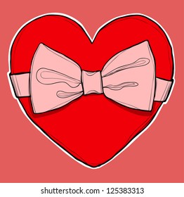 Red heart with  bow, vector illustration