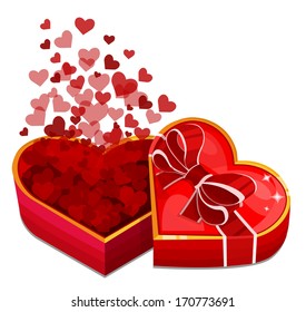 Red heart box with hearts. Vector illustration