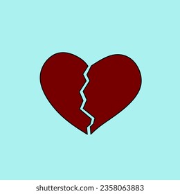 Red heart break broken heart or divorce flat vector icon for apps and websites
