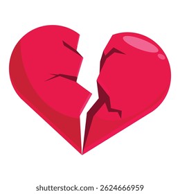 Red heart breaking apart, representing the pain and sorrow of lost love