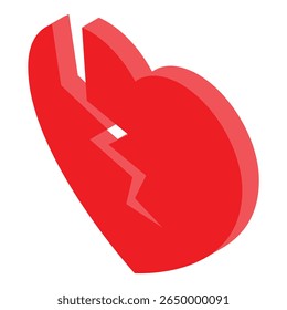 Red heart is breaking apart, symbolizing the end of a love relationship