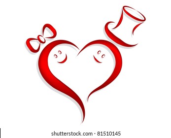 Red heart with bride and groom faces