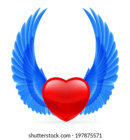 Red heart with bright blue wings up.