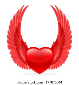 Red heart with bright red wings up.