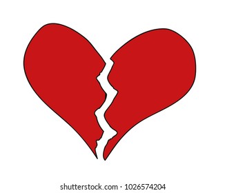 Red heart broken, illustration vector
