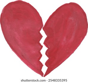 a red heart with a broken heart in the middle watercolour illustration clipart