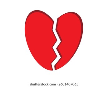 A red heart broken on a white background,