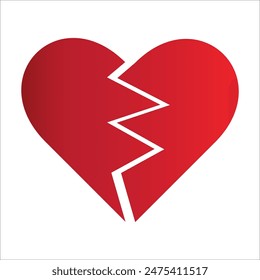 Red Heart broken to two pieces vector illustration icon or logo, broken heart concept, breakup or divorce, heartbreak regret, separated couple, tragic love. Broken Red Heart Emoji.