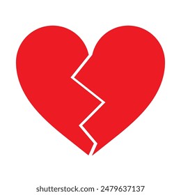 Red Heart broken to two pieces vector illustration icon or logo, broken heart concept, breakup or divorce, heartbreak regret, separated couple, tragic love. Broken Red Heart Emoji.