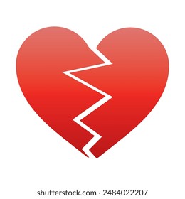 Red Heart broken to two pieces vector illustration icon or logo, broken heart concept, breakup or divorce, heartbreak regret, separated couple, tragic love. Broken Red Heart Emoji.