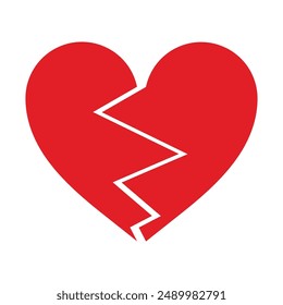 Red Heart broken to two pieces vector illustration icon or logo, broken heart concept, breakup or divorce, heartbreak regret, separated couple, tragic love. Broken Red Heart Emoji.