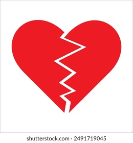 Red Heart broken to two pieces vector illustration icon or logo, broken heart concept, breakup or divorce, heartbreak regret, separated couple, tragic love. Broken Red Heart Emoji.