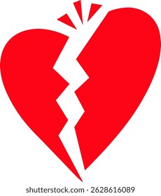 Red Heart broken to two pieces vector illustration icon. Heartbreak or divorce flat icon for apps and websites. Beautiful heart icon