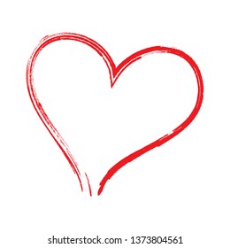 Red heart brush hand drawn icon isolated on white background. Red heart icon for love symbol,passion sign and Valentine's day. Dry brush painted heart.Creative beautiful art design,vector illustration