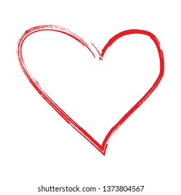 Red heart brush hand drawn icon isolated on white background. Red heart icon for love symbol,passion sign and Valentine's day. Dry brush painted heart.Creative beautiful art design,vector illustration
