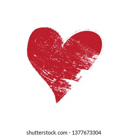 Red heart brush stroke. Hand drawn icon isolated on white background. Heart icon for love symbol, grunge sign and Valentine's day. Dry brush painted heart. Creative beautiful art design, vector illustration