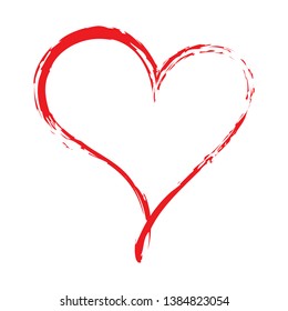 Red heart brush stroke. Hand drawn vector isolated on white background. Heart frame for love symbol, passion sign and Valentine's day. Beautiful dry brush painted heart shape. Vector illustration