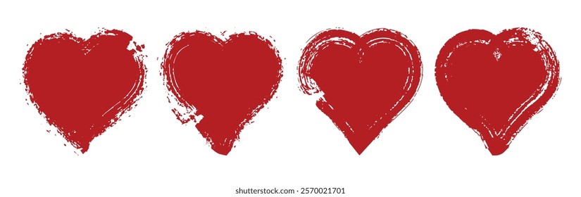 Red heart with a brush stroke sticker design. Brushstroke painted red heart shape. unique doodle stock illustration.