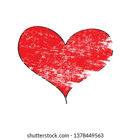 Red heart brush stroke.Hand drawn icon isolated on white background.Heart icon for love symbol,grunge sign and Valentine's day.Dry brush painted heart.Creative beautiful art design,vector illustration
