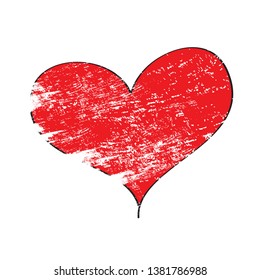 Red heart brush stroke.Hand drawn icon isolated on white background.Heart icon for love symbol,grunge sign and Valentine's day.Dry brush painted heart.Creative beautiful art design,vector illustration