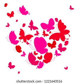 red heart, butterflies, valentine card