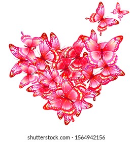 red heart, butterflies, valentine card