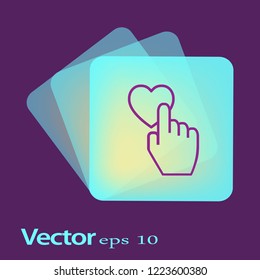 botón rojo del corazón como el dedo presionado. concepto de insignia abstracta para comprobar tu contenido favorito de la red social popular. tendencia de estilo plano logotipo moderno y símbolo de diseño gráfico aislado en blanco