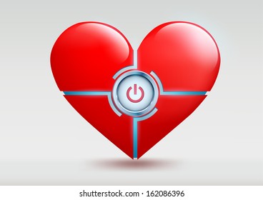 red heart with a button on a white background