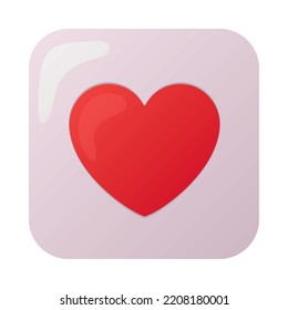 red heart button on white background