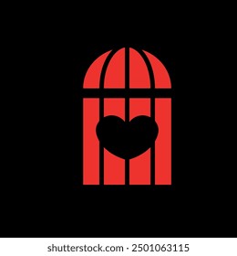 red heart cage in front of the background