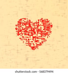 Red heart canvas texture. Vector illustration