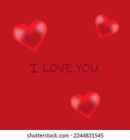 Red heart card. Text of love. Vector realistic 3d object. Happy valentines day, women day holiday, dating invitation, wedding or marriage greeting card design. Vector romantic.