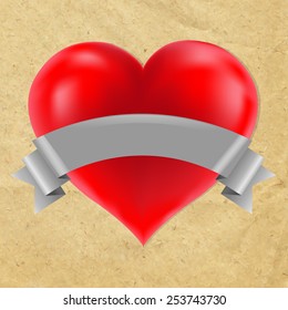 Red Heart With Cardboard Background With Gradient Mesh, Vector Illustration