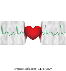 Red heart, cardiogram, heart beat, vector illustration